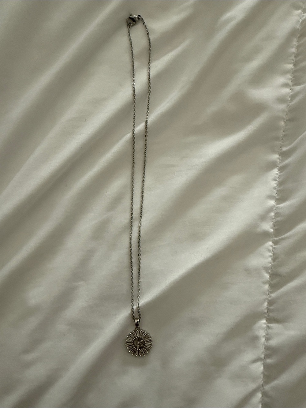Sterling Silver Sunburst Pendant Necklace - Silver- Letter K